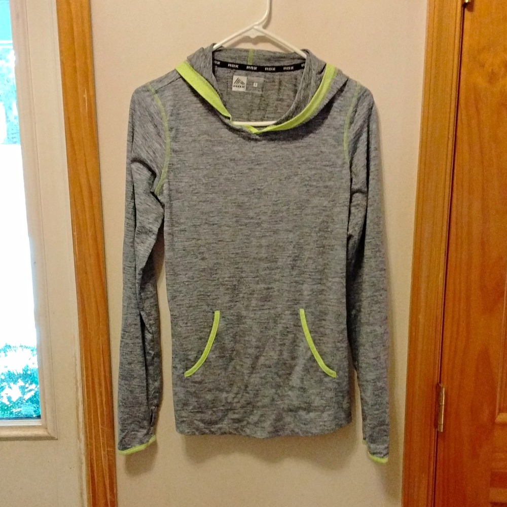 RBX Performance Women's Heathered Gray/Green Pullover Hoodie Pockets Size S